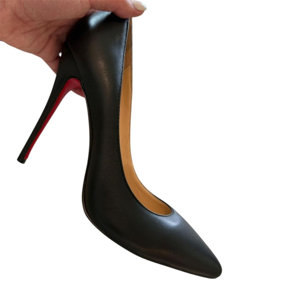 Christian Louboutin Black Leather Pointed Toe Red Bottom Heels Pumps Size 40